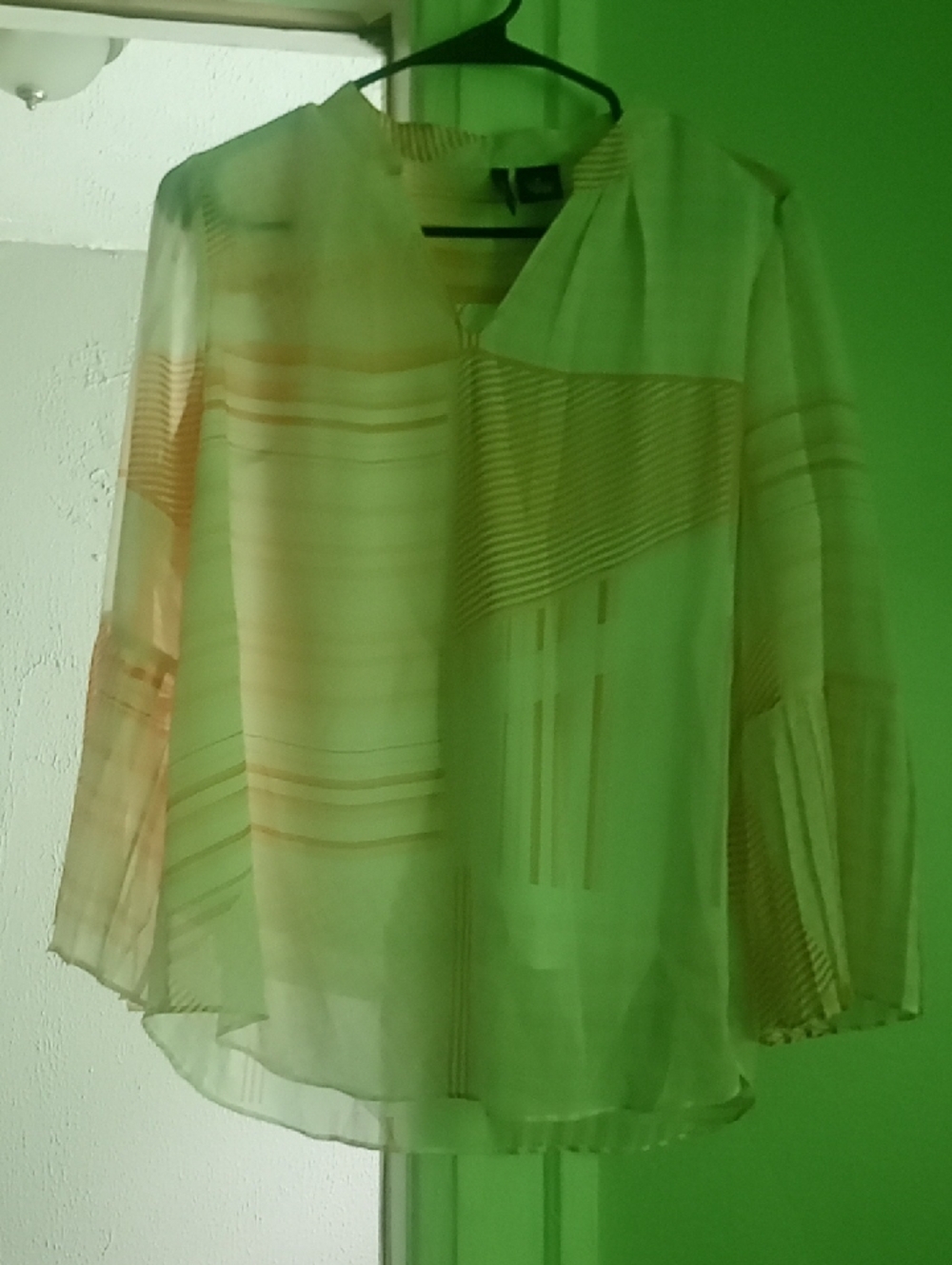 new directions Sheer Striped Long-Sleeve Blouse - Cream &  Pink- Peach